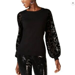 Black Pullover Sweater Velvet Burnout Sleeves Whimsigoth Dark Romantic. Size M